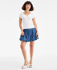 On 34th Womens Snap Front Rib Knit Top Denim Bubble Hem Mini Skirt Salliee Dress Sandals Exclusively At Macys