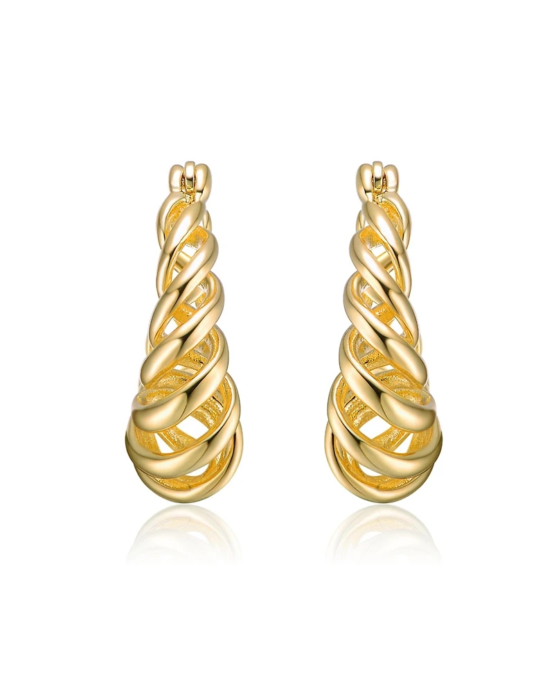 14k Gold Plated Twisted Modern Halo Hoop Earrings