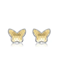 Two-Tone Milgrain Medallion Butterfly Stud Earrings in White Gold Plated or 14K Gold Plated