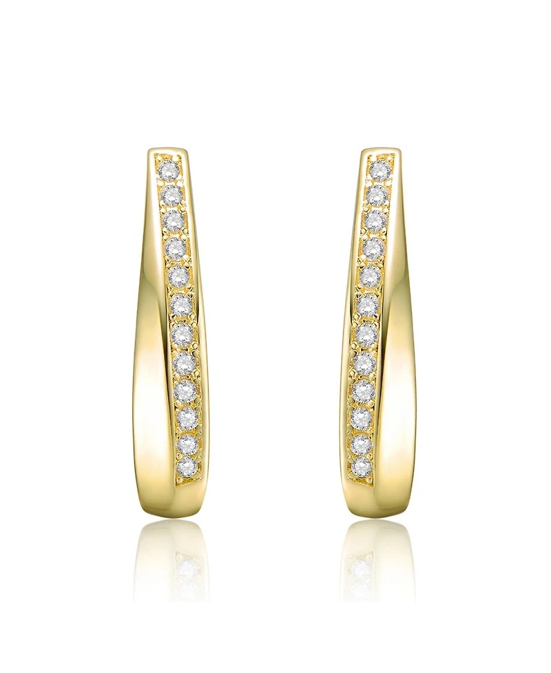 14k Yellow Gold Plated Hoop Earrings with Clear Cubic Zirconia