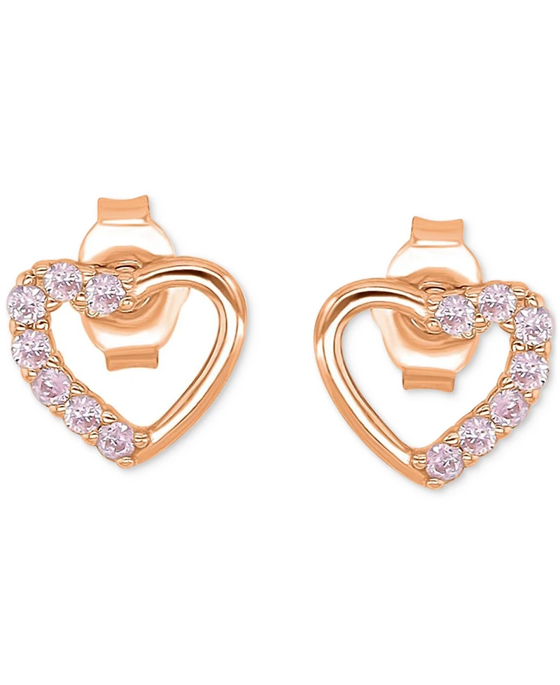 Pink Cubic Zirconia Heart Stud Earrings 14k Rose Gold over Sterling Silver
