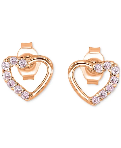 Pink Cubic Zirconia Heart Stud Earrings 14k Rose Gold over Sterling Silver