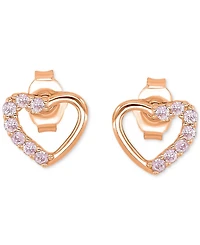 Pink Cubic Zirconia Heart Stud Earrings 14k Rose Gold over Sterling Silver