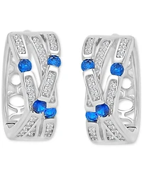 Blue Cubic Zirconia Pave Three-Row Overlapped Huggie Earrings in Sterling Silver