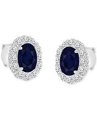 Cubic Zirconia Green Stone Oval Halo Stud Earrings Sterling Silver