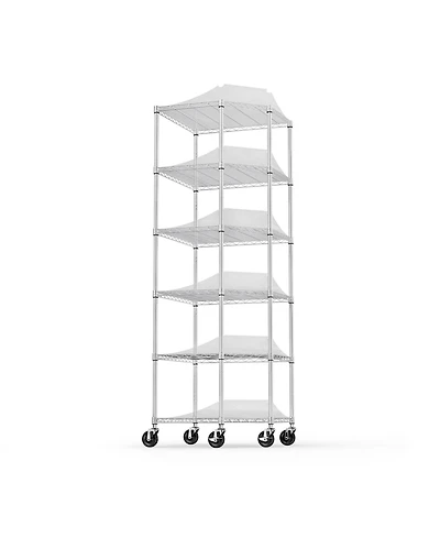 6 Tier Shelf Corner Wire Shelf Rack Pentagonal Shelves with Wheels Adjustable Metal Heavy Duty Free Standing Corner Storage Display Chrome Rack for Ba