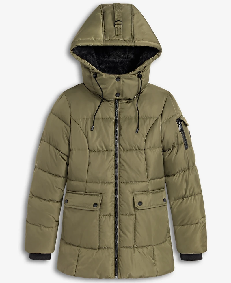 Steve Madden Women's Faux-Fur-Trim Hooded Utility-Pocket Puffer Coat