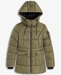 Steve Madden Women's Faux-Fur-Trim Hooded Utility-Pocket Puffer Coat