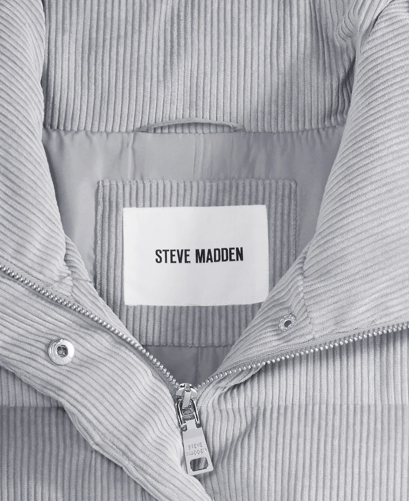 Steve Madden Women's Corduroy Zip-Front Puffer Coat