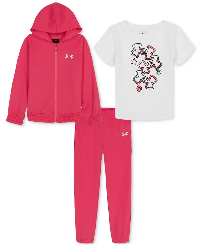 Under Armour Toddler and Little Girls 3-Piece Full Zip Hoodie, T-Shirt Pants Active Set