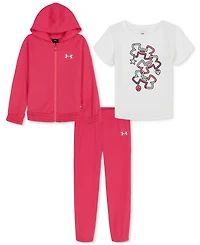 Under Armour Toddler and Little Girls 3-Piece Full Zip Hoodie, T-Shirt Pants Active Set