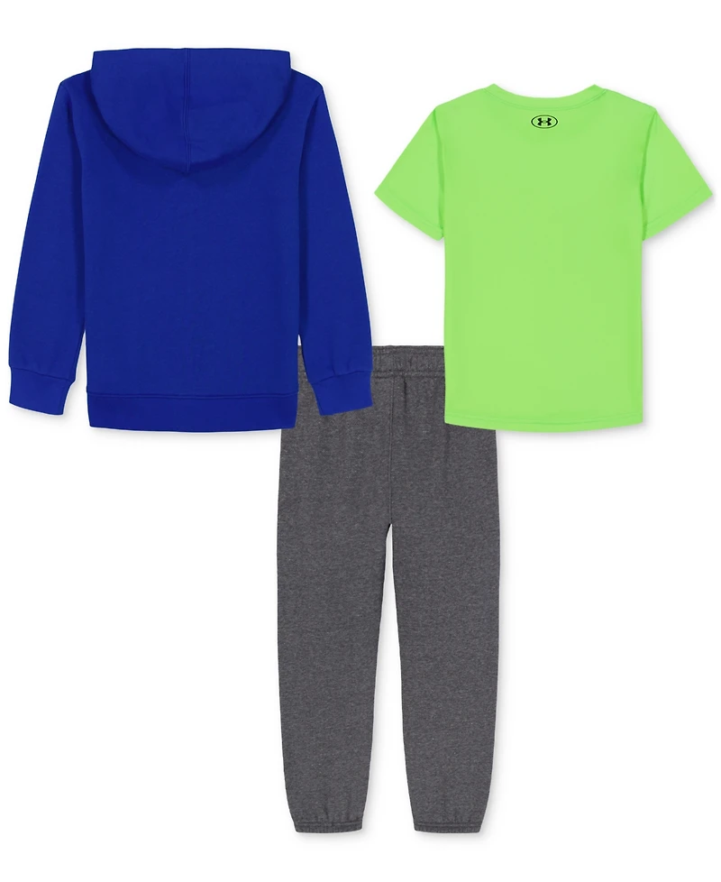 Under Armour Toddler & Little Boys 3-Pc. Rival Printed Fleece Hoodie, Logo T-Shirt Joggers Set