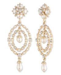 Marchesa Gold-Tone Crystal & Imitation Pearl Orbital Drop Earrings