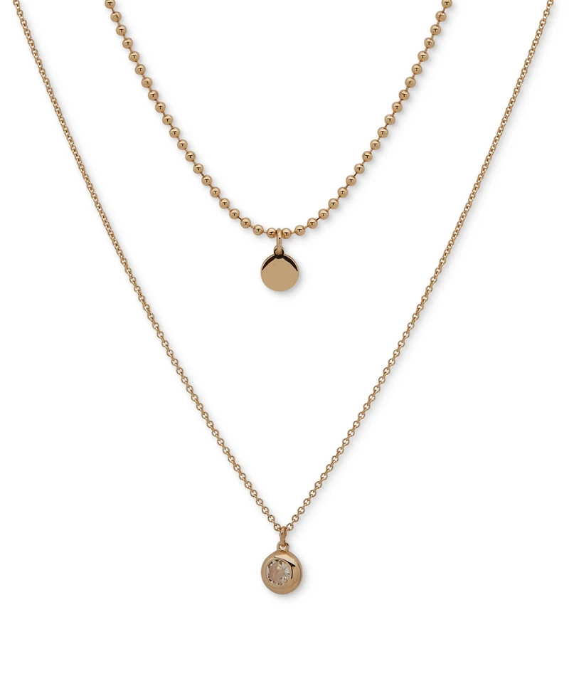 Dkny Gold-Tone Crystal & Polished Layered Pendant Necklace, 16" + 3" extender