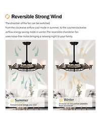 Streamdale Dia 33 inch Chandelier Ceiling Fan for Bedroom Dining Room Living Room Kitchen Farmhouse Entry,Matte Black+ Wood Grain