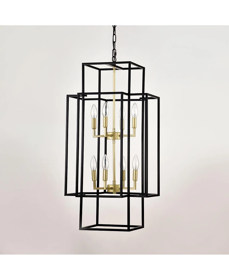 Streamdale 8-Light Pendant Chandelier, Matte Black & Gold, Adjustable Height, Industrial Farmhouse, (Bulbs Not Included)