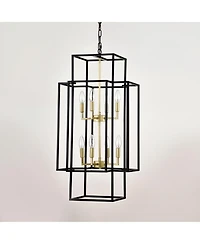 Streamdale 8-Light Pendant Chandelier, Matte Black & Gold, Adjustable Height, Industrial Farmhouse, (Bulbs Not Included)