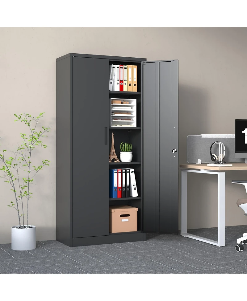 Streamdale 72" Black Metal Garage Storage Cabinet with 4 Shelves and Doors
