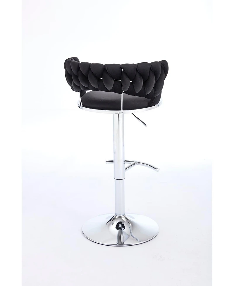 Black Velvet Bar Stools (Set of 2) - Chrome Base, Adjustable