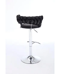 Black Velvet Bar Stools (Set of 2) - Chrome Base, Adjustable