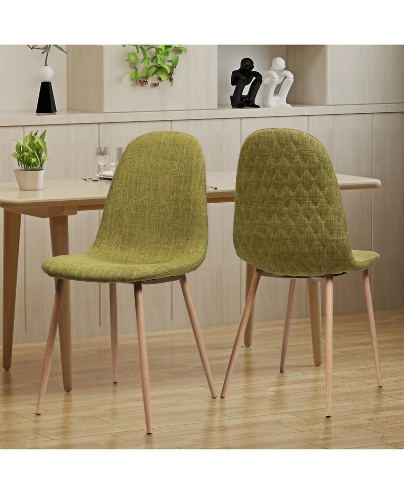 Streamdale Two Green Fabric Dining Chairs with Light Walnut Iron Legs
