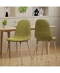 Streamdale Two Green Fabric Dining Chairs with Light Walnut Iron Legs