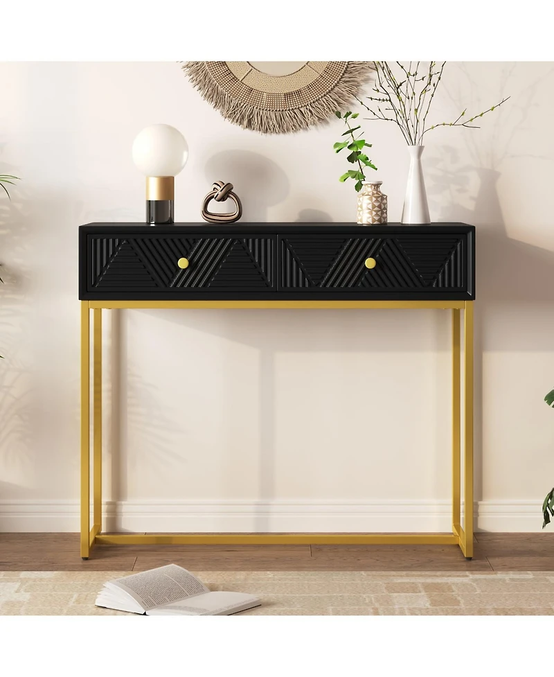 Streamdale Modern Sleek Console Table Two Drawers with Stripe Design for Living Room and Entryway