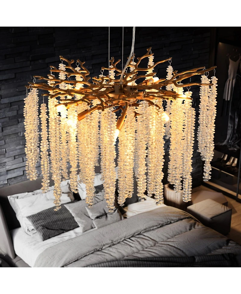 Streamdale 23.6" Modern Golden Pendant Light with Cascading Crystals for Living Spaces