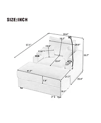41.7" Modern Sofa Couch w/ Ottoman, Usb, Cup Holders