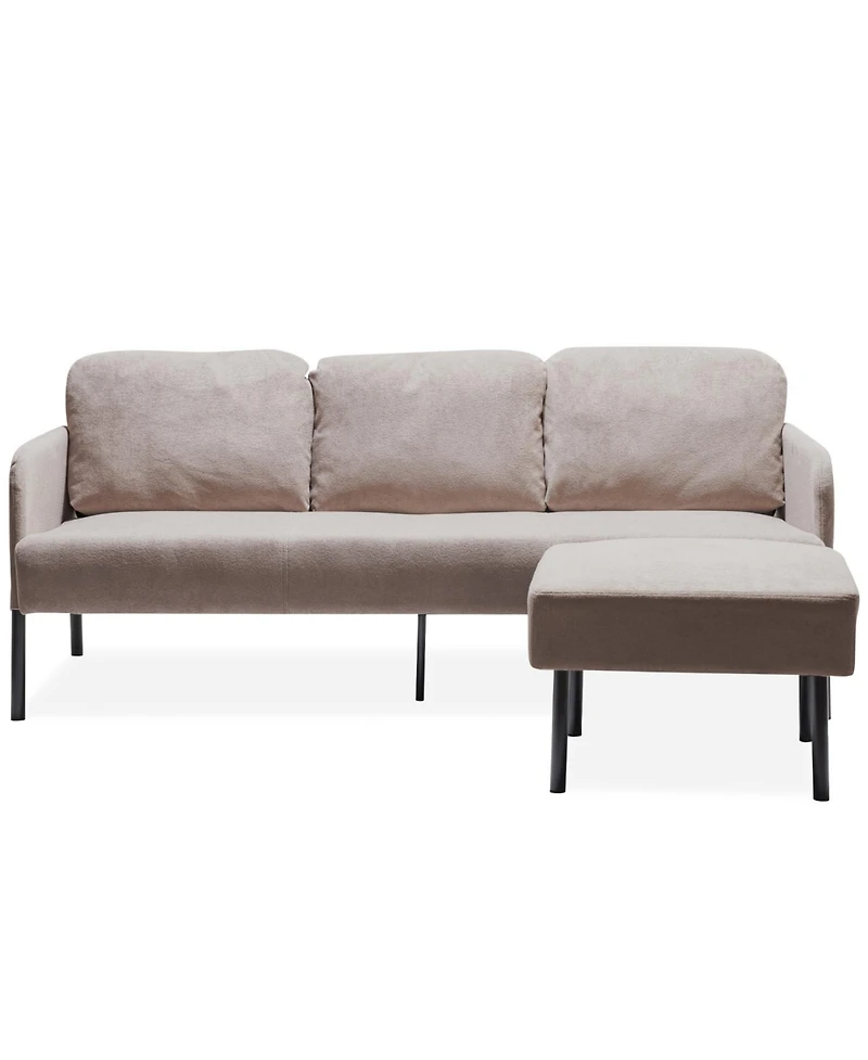 Streamdale Cozy 3-Seater L-Shape Sofa with Ottoman, Polyester Fabric for Small Spaces