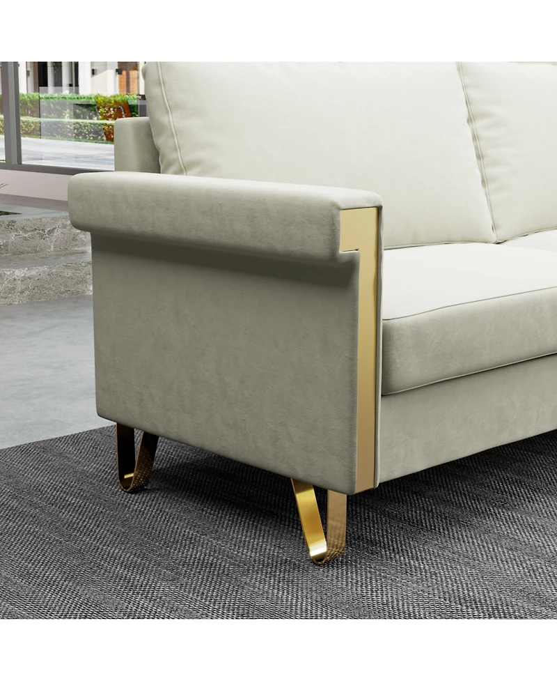 Streamdale 2.5 Seat Velvet Sofa Upholstery with Ideal Mid-Century Modern Living Room Furniture Cream White Couch