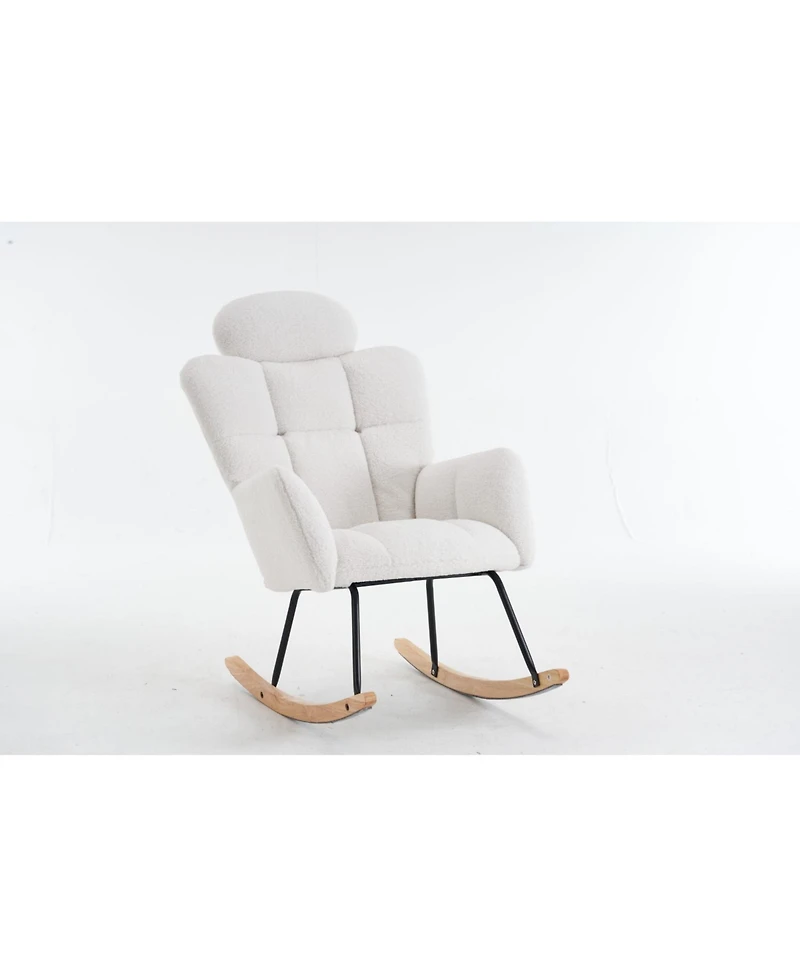 Streamdale Furniture Teddy Fabric Nursery Rocking Chair with Padded Seat and Pillows