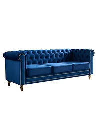 Streamdale Chesterfield Velvet Sofa 84.65 inch for Living Room Blue Color