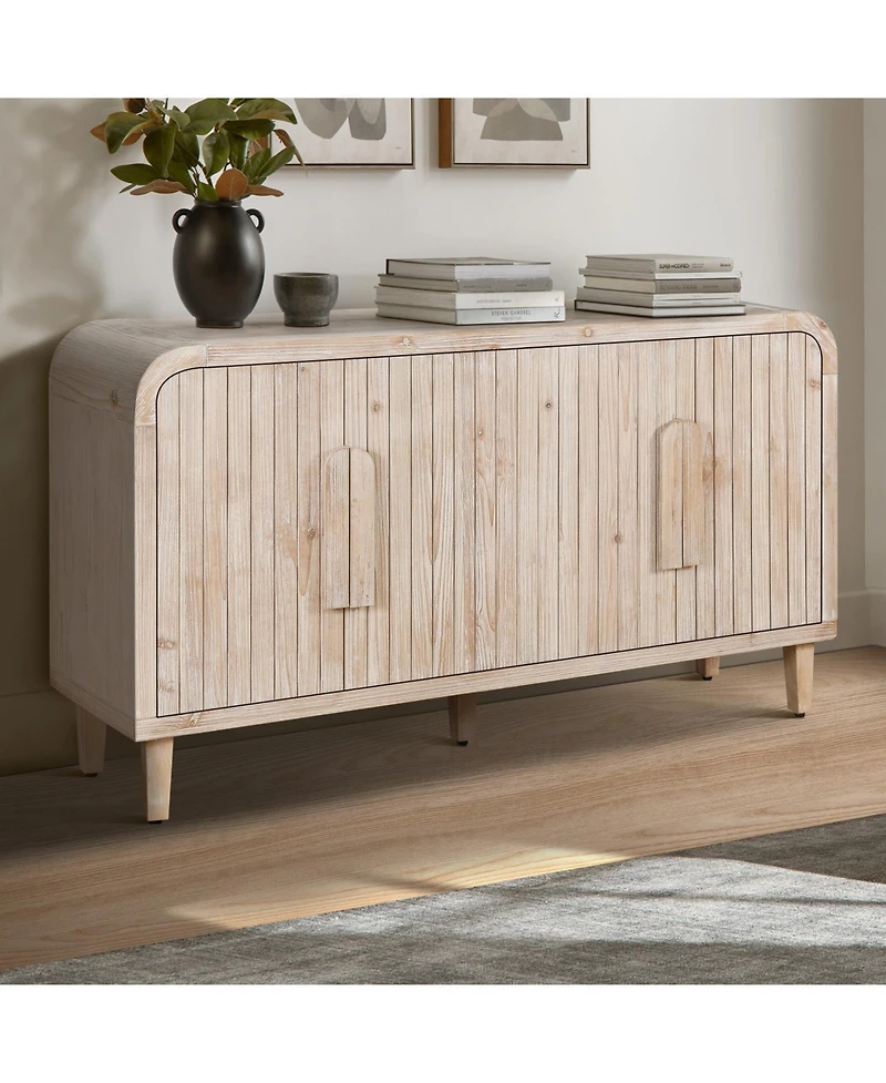 Streamdale 59" Farmhouse Sideboard, Vertical Grain Carving, Adjustable Shelves, Natural Wood