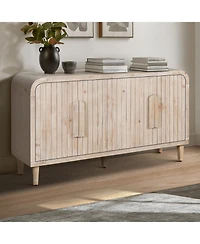 Streamdale 59" Farmhouse Sideboard, Vertical Grain Carving, Adjustable Shelves, Natural Wood