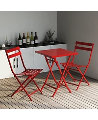 3-Pieces Metal Square Table 28.35 in. H Outdoor Bistro Set Table Chairs Furniture