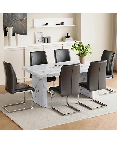 White Marble Table & Gray Pu Chairs