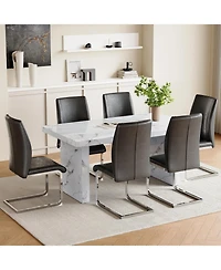 White Marble Table & Gray Pu Chairs