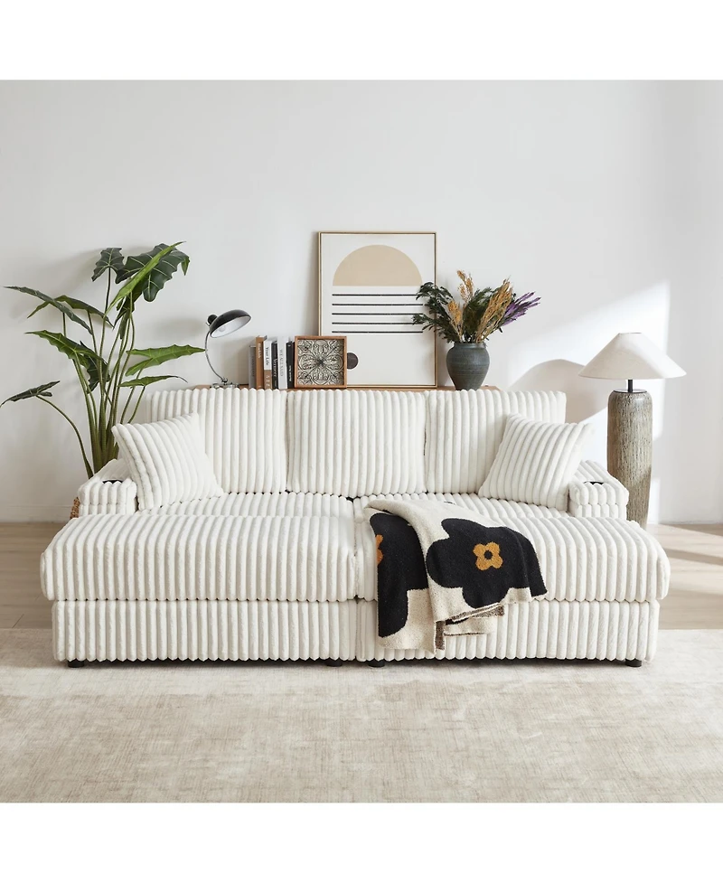 Streamdale Cozy 84" Corduroy Sofa with Storage, Ottomans, and Pillows