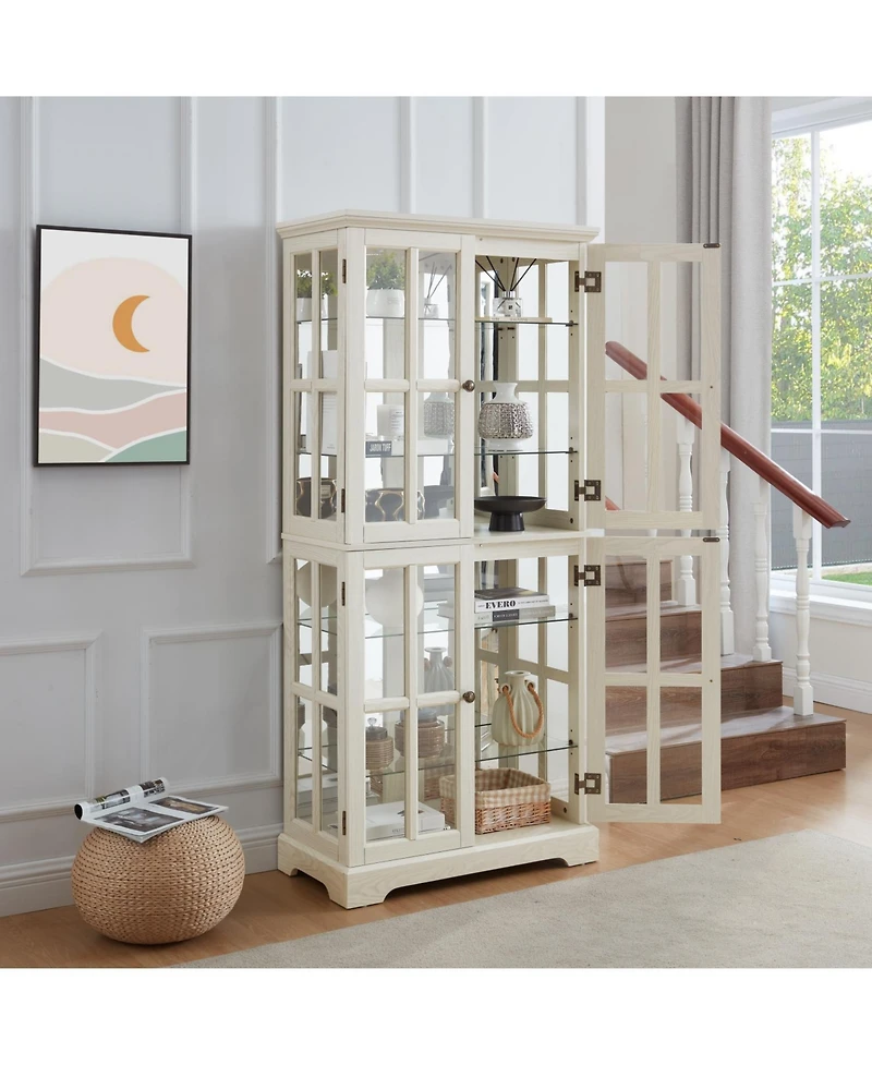 Antique Display Cabinet with Adjustable Shelves and Glass Doors, Vintage Showcase