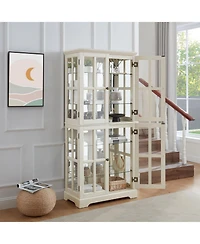 Antique Display Cabinet with Adjustable Shelves and Glass Doors, Vintage Showcase