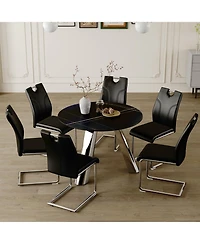 Streamdale Furniture Round Table and Black Dining Chairs Set with Silver Legs