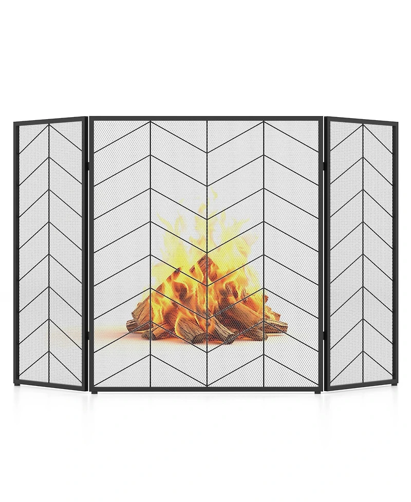 52 x 31 Inch Fireplace Screen with Chevron Herringbone Pattern