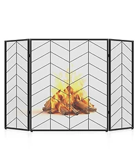 52 x 31 Inch Fireplace Screen with Chevron Herringbone Pattern