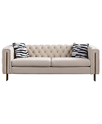 Streamdale Chesterfield Modern Tufted Velvet Living Room Sofa, 84.25"W Couch,Cream