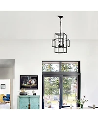 Streamdale Matte Black 4-Light Adjustable Pendant Light for Dining Room, Farmhouse Style