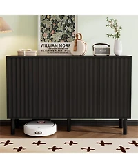 Cream Sideboard with 4 Fluted Doors and 5 Wood Legs