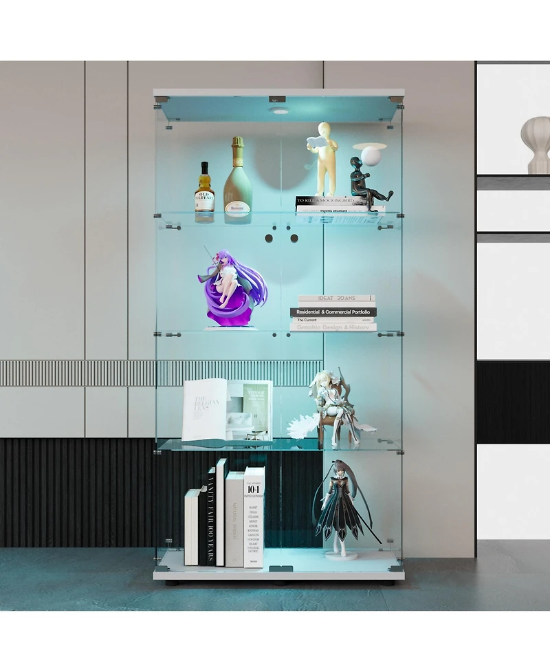 Streamdale Led Glass Display Cabinet with 4 Shelves and Door, 64.7" x 31.7" x 14.3
