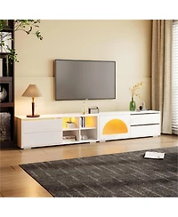 Modern Tv Stand with Fluted Glass Sliding Door, Media Console with Storage and Led Backlight (White)