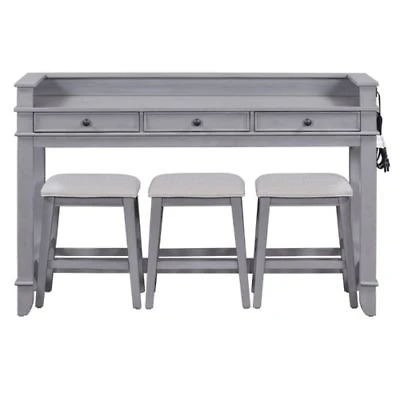 Streamdale Furniture 4 Piece Dining Bar Table Set With 3 Upholstered Stools Multifunctional Dining Table With 3 Drawers